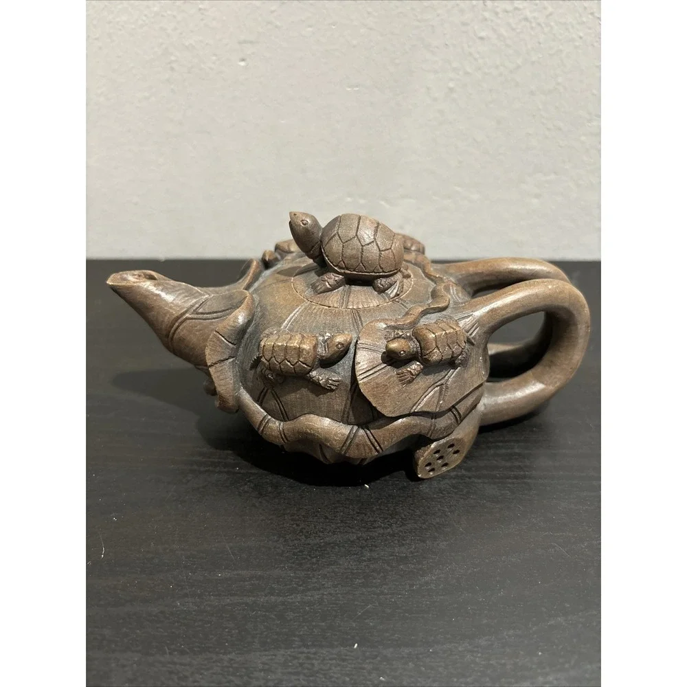 Vintage Antique Pottery Clay Pond Tea Pot Turtles Turtle Lid Beautiful Design